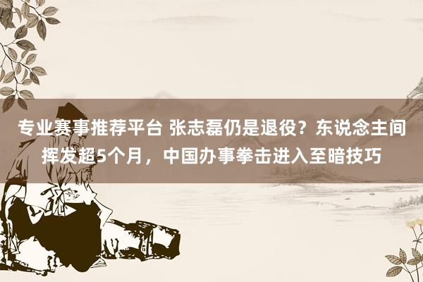 专业赛事推荐平台 张志磊仍是退役?东说念主间挥发超5个月,中国办事拳击进入至暗技巧