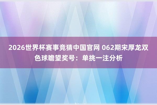 2026世界杯赛事竞猜中国官网 062期宋厚龙双色球瞻望奖号:单挑一注分析