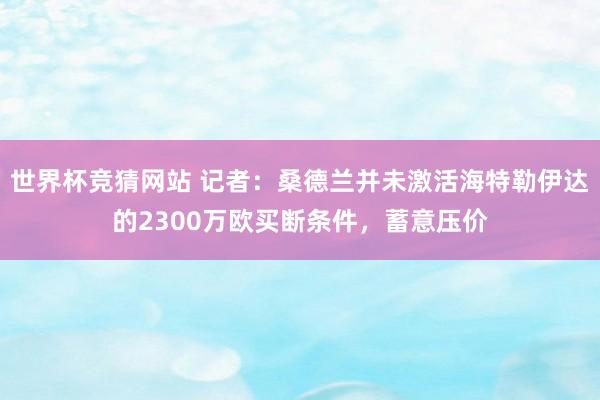 世界杯竞猜网站 记者:桑德兰并未激活海特勒伊达的2300万欧买断条件,蓄意压价