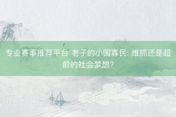 专业赛事推荐平台 老子的小国寡民: 维抓还是超前的社会梦想?