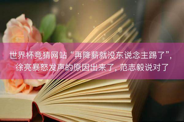 世界杯竞猜网站 “再降薪就没东说念主踢了”, 徐亮暴怒发声的原因出来了, 范志毅说对了